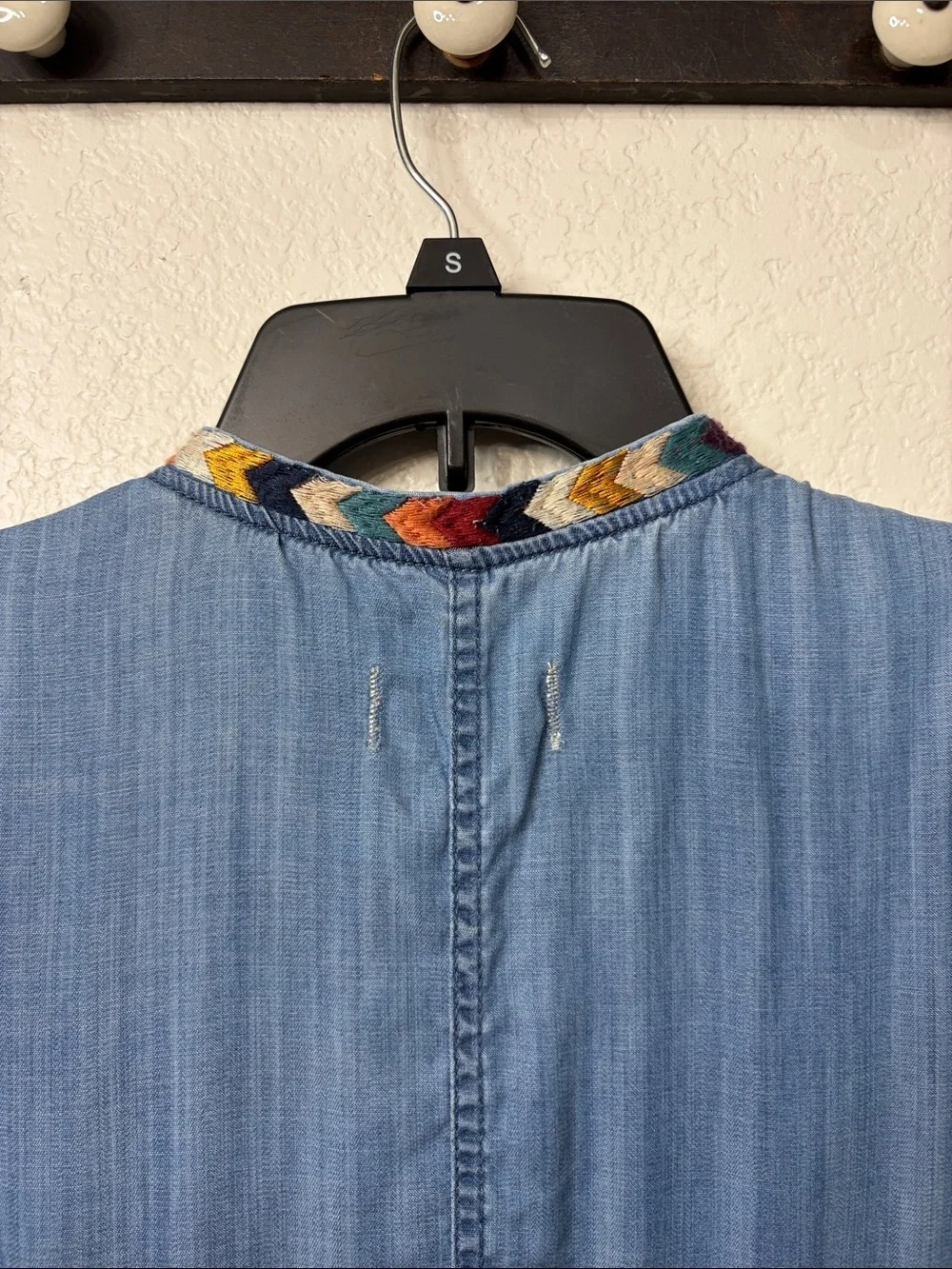 Driftwood Shaye sleeveless chambray denim dress with tassels and embroidery LG